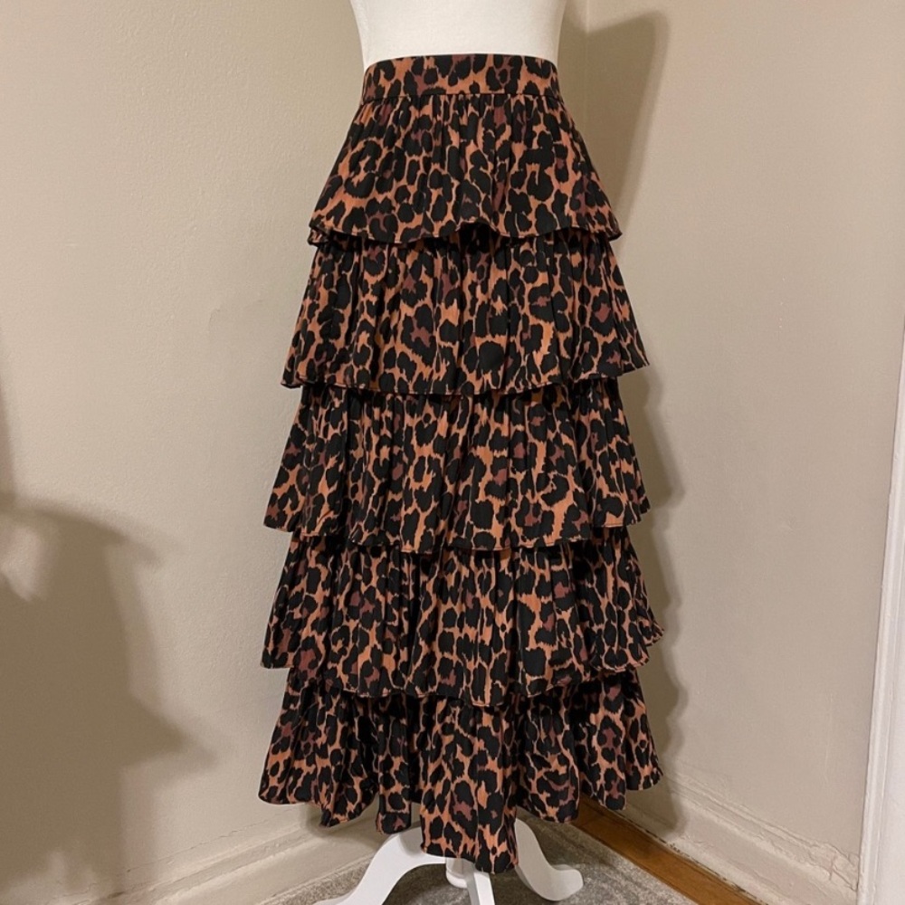 Leopard Cheetah tiered ruffle maxi skirt j. Crew - Picture 2 of 7